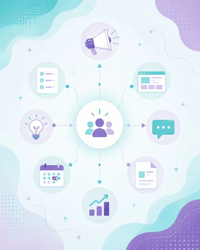 A diagram of how marketing connects people and tools.